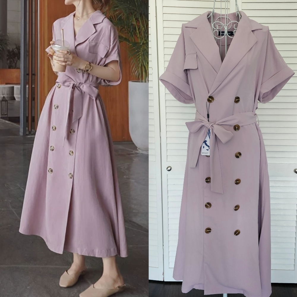 NWT Lecea Alice Lavender Lilac Double-Breasted Trench Midi Dress Size XL